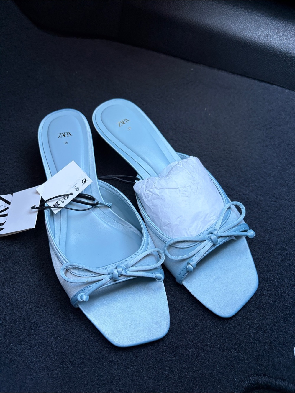 ZARA Baby Blue Bow Slide Mules